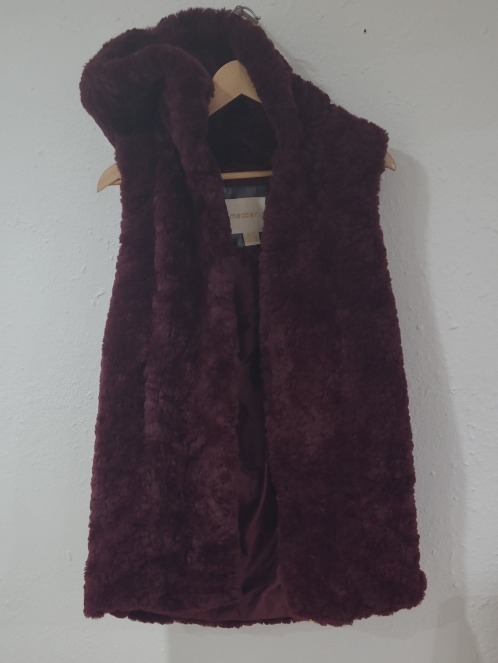 Steve Madden Burgundy Faux Fur Hooded Vest